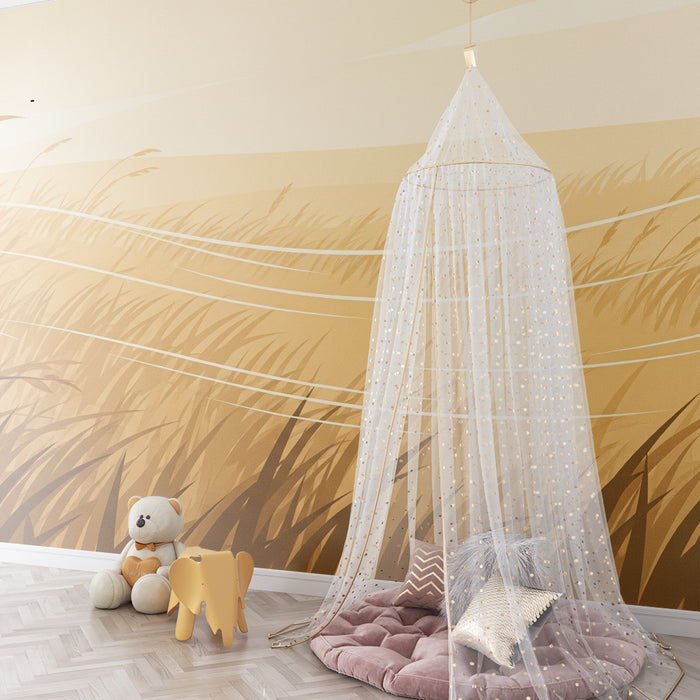 Papier peint chambre enfant | Champs de blé doré sous un ciel apaisant