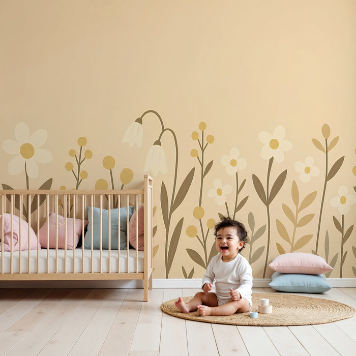 Papier peint chambre enfant | Champs de fleurs douces