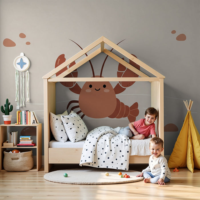 Kids room wallpaper | Charming smiling lobster on a soft background