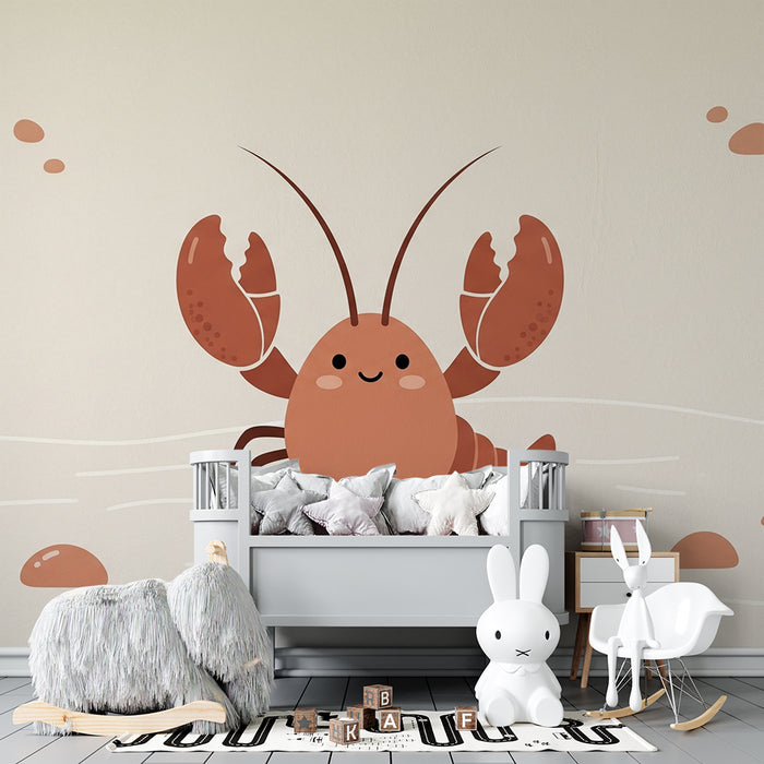 Kids room wallpaper | Charming smiling lobster on a soft background