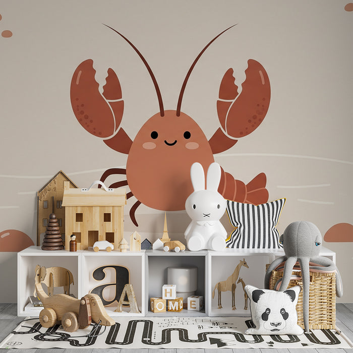 Kids room wallpaper | Charming smiling lobster on a soft background