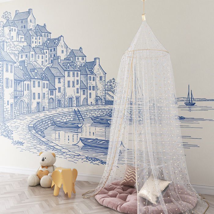 Tapete Kinderzimmer | Charmantes Küstendorf mit Booten und Häusern am Meer