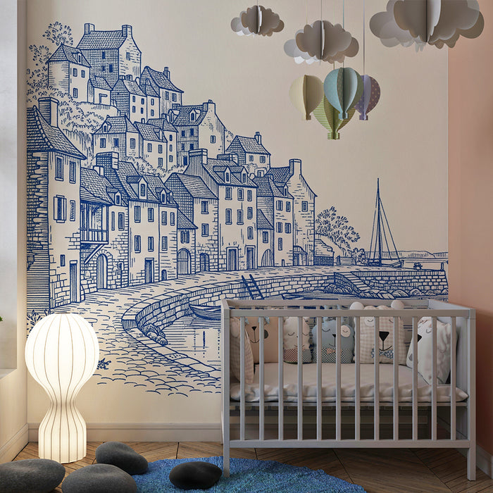Tapete Kinderzimmer | Charmantes Küstendorf mit Booten und Häusern am Meer