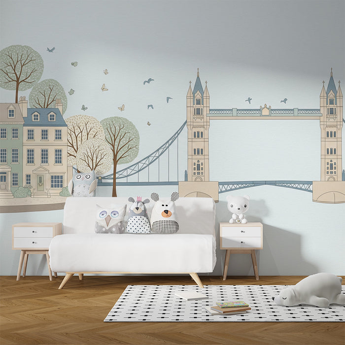 Børnetapet | Yndig byudsigt med Tower Bridge og farverige huse