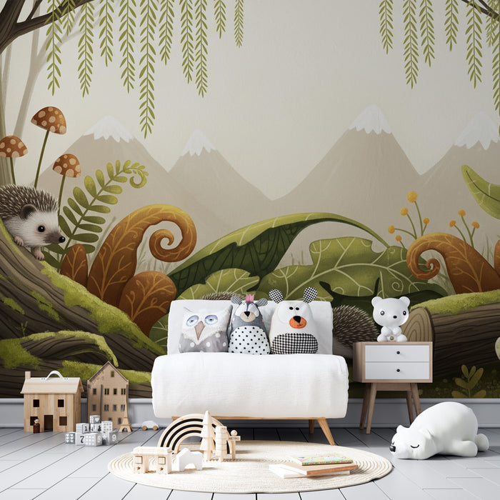 Papel de parede criança | Encantadores ouriços na floresta