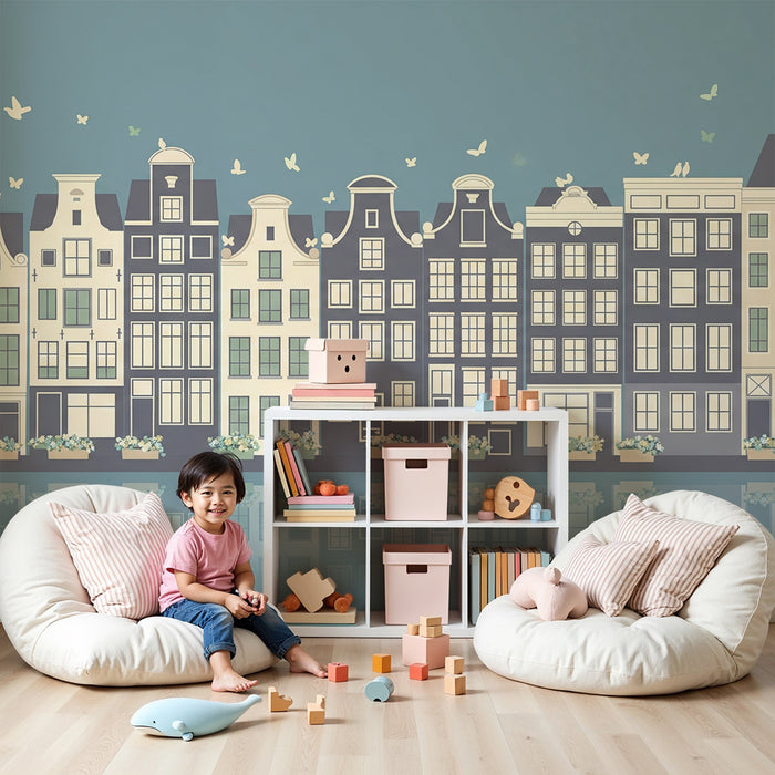 Børnetapet | Yndige Amsterdam-huse med beroligende spejlinger