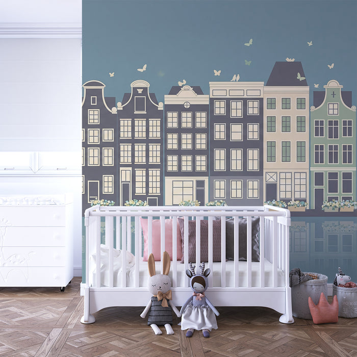 Børnetapet | Yndige Amsterdam-huse med beroligende spejlinger