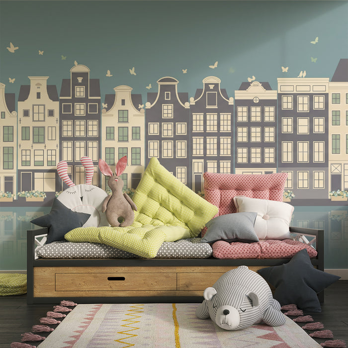 Børnetapet | Yndige Amsterdam-huse med beroligende spejlinger