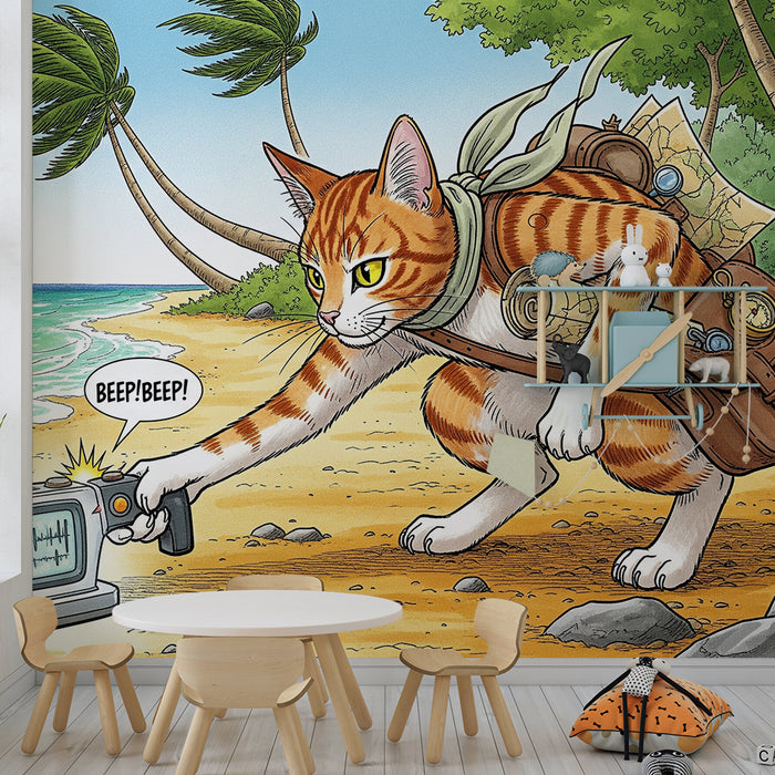 **Tapete Kinderzimmer | Abenteuerliche Katze am sonnigen Strand**