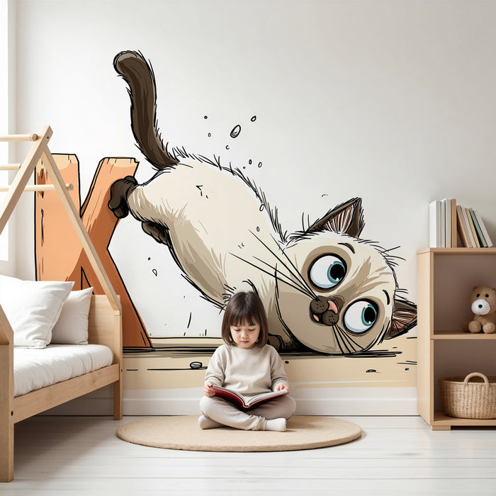 Papel pintado infantil | Gato travieso y letra K