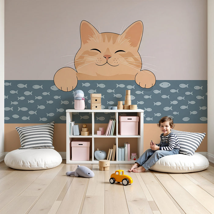 Papel pintado infantil | Gatos juguetones y peces