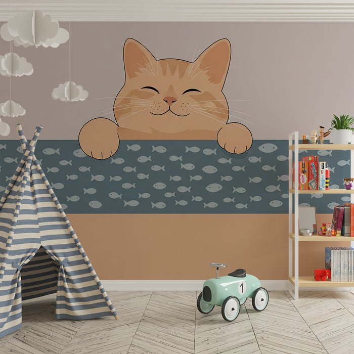 Papel pintado infantil | Gatos juguetones y peces