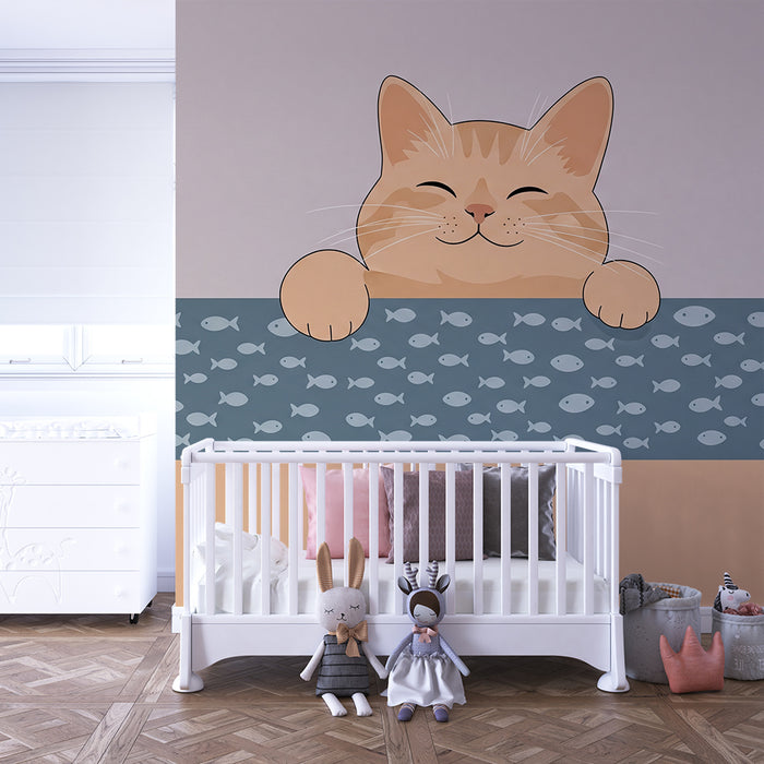 Papel pintado infantil | Gatos juguetones y peces