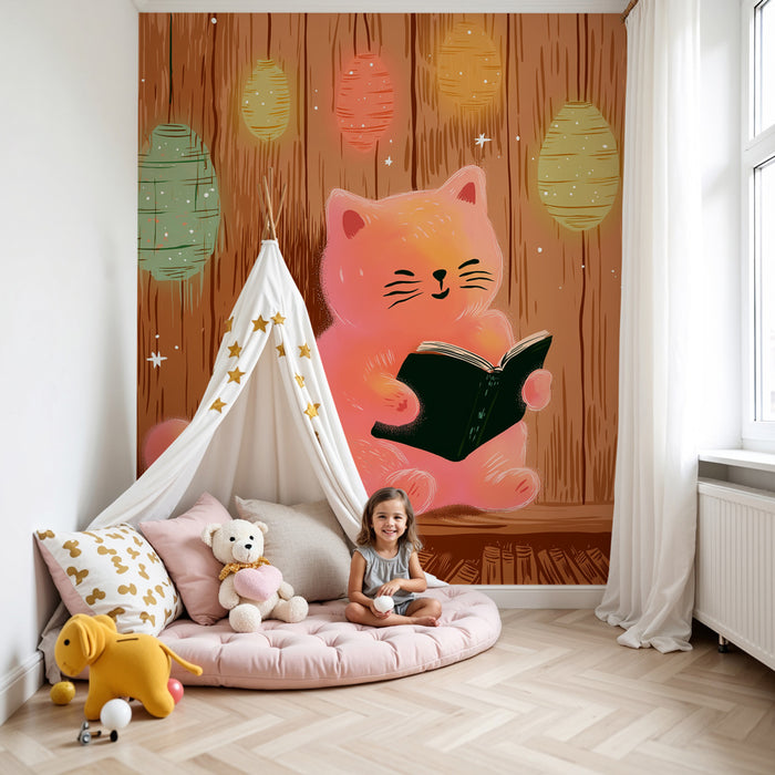 Tapet barnerom | Søt katt og fargerike lanterner