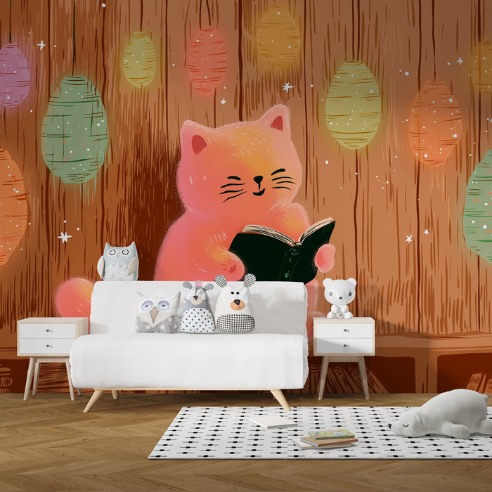 Tapet barnerom | Søt katt og fargerike lanterner