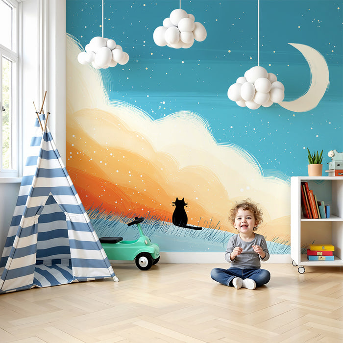 Papel de parede criança | Черна котка под луната