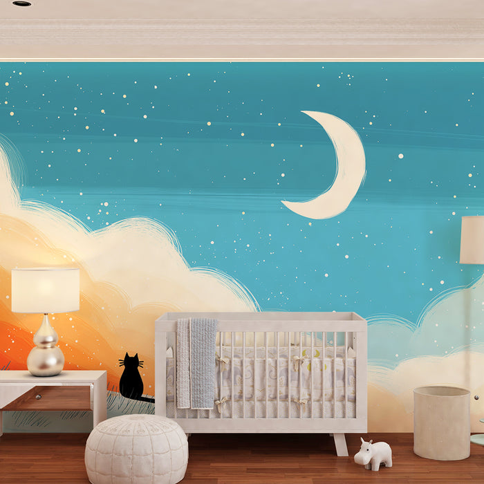 Papel de parede criança | Черна котка под луната