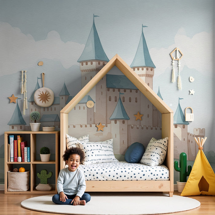 Kinderzimmer Tapete | Schloss in hellen Farben