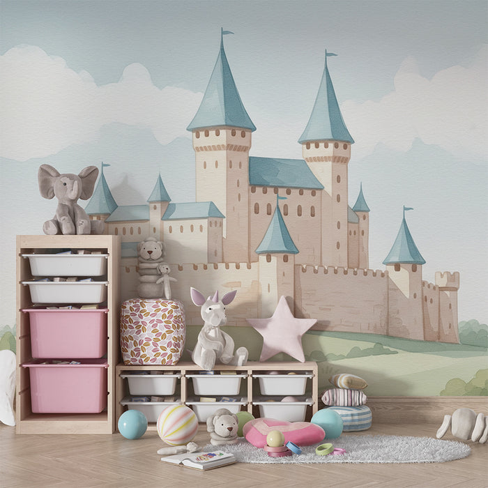 Kinderzimmer Tapete | Schloss in hellen Farben
