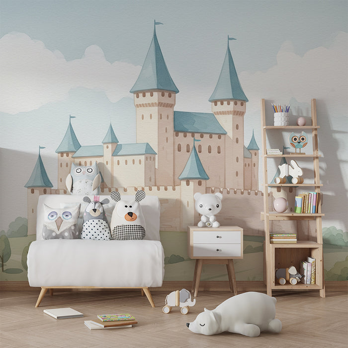 Kinderzimmer Tapete | Schloss in hellen Farben