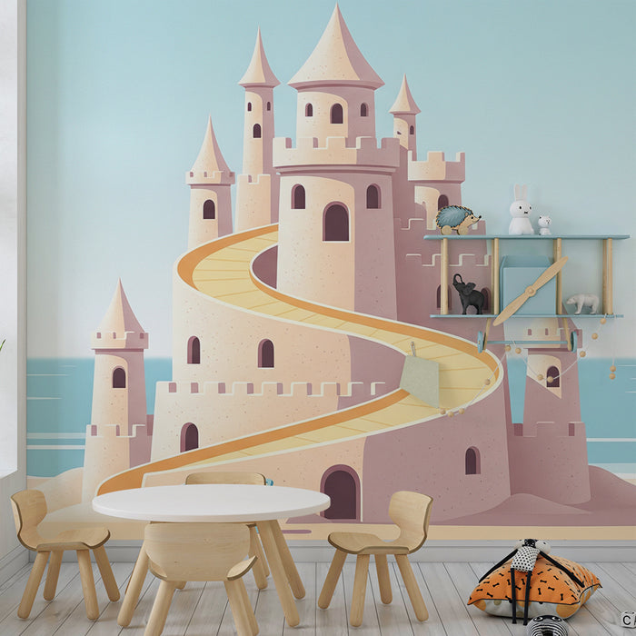 Papier peint chambre enfant | Château de sable avec toboggan sur la plage