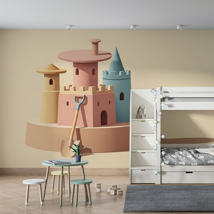 Kinderkamer behang | Kleurrijk zandkasteel met schep
