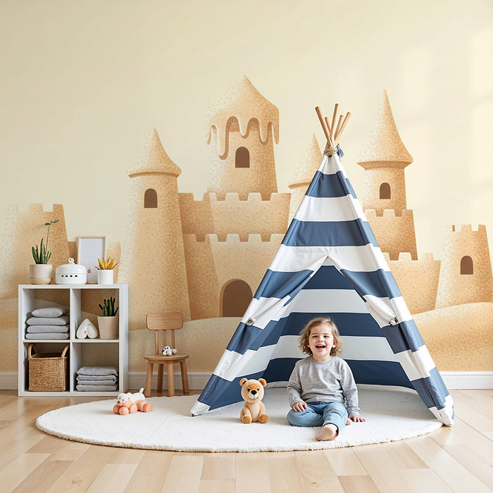 Tapet pentru camera copilului | Castel de nisip magic pe fundal moale