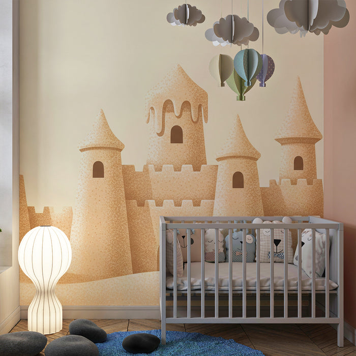 Tapet pentru camera copilului | Castel de nisip magic pe fundal moale