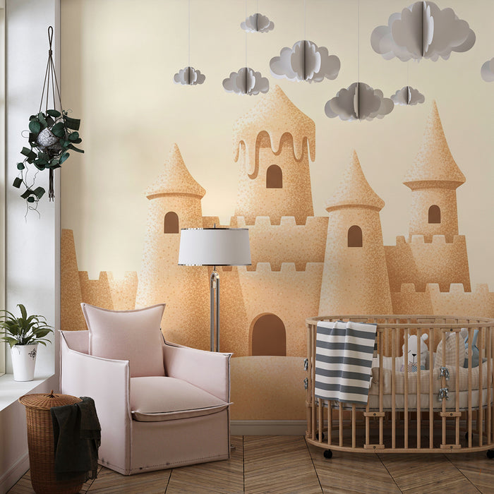 Tapet pentru camera copilului | Castel de nisip magic pe fundal moale