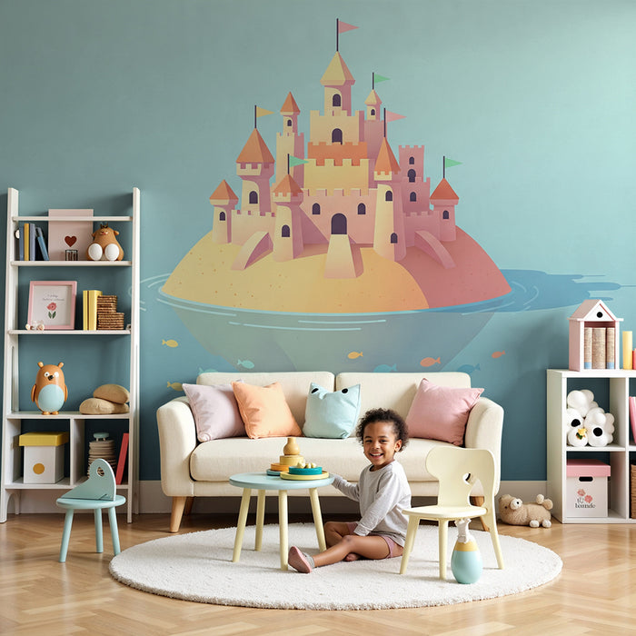 Papel pintado infantil | Castillo de arena mágico en una isla soleada