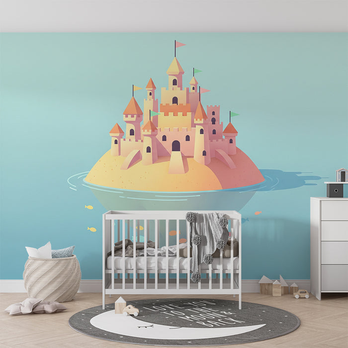 Papel pintado infantil | Castillo de arena mágico en una isla soleada