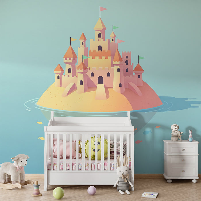 Papel pintado infantil | Castillo de arena mágico en una isla soleada