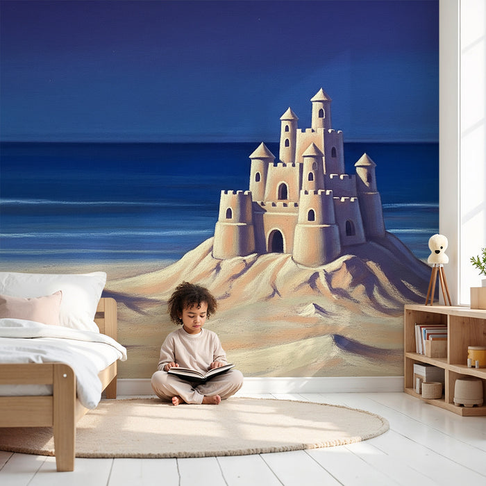 Kids room wallpaper | Sandcastle on the beach at sunset