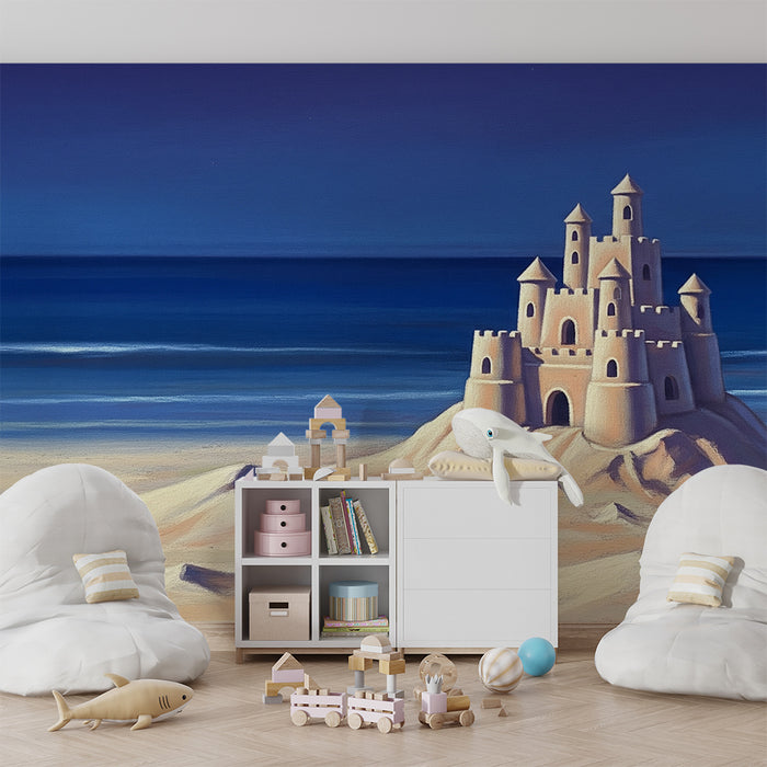 Kids room wallpaper | Sandcastle on the beach at sunset