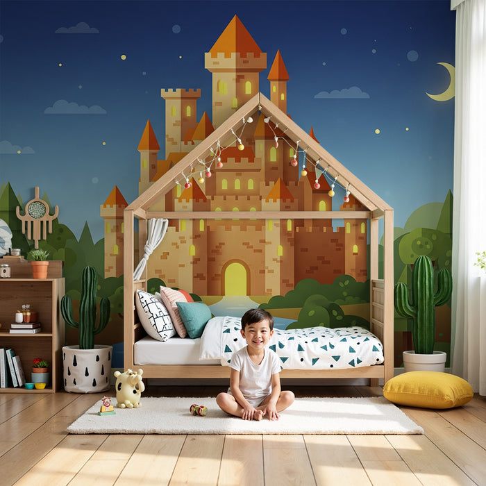 Kids room wallpaper | Castle illuminated under a beautiful night