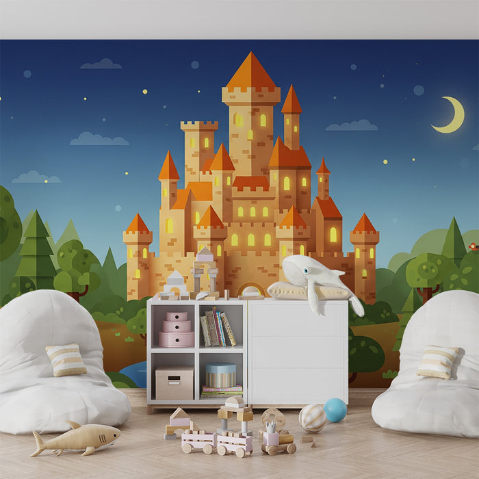 Kids room wallpaper | Castle illuminated under a beautiful night