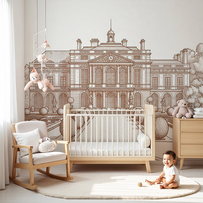 Papier peint chambre enfant | Château élégant avec jardins à la française