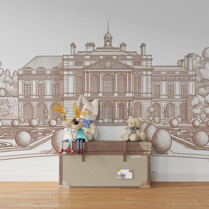 Papier peint chambre enfant | Château élégant avec jardins à la française