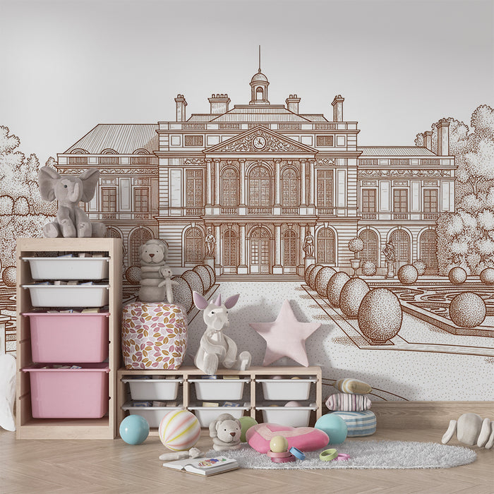 Papier peint chambre enfant | Château élégant avec jardins à la française