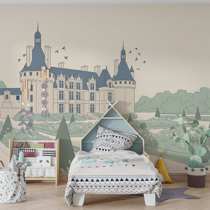 Carta da parati per cameretta bambini | Castello elegante e giardini incantevoli