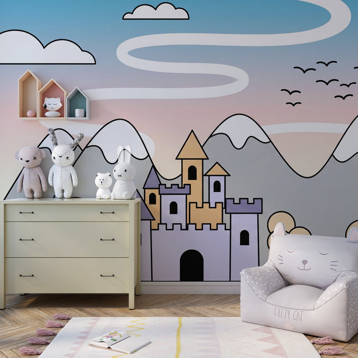 Kinderzimmer Tapete | Verzaubertes Schloss und majestätische Berge