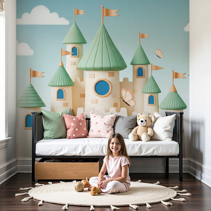 Kinderkamer behang | Betoverd kasteel en vlinders