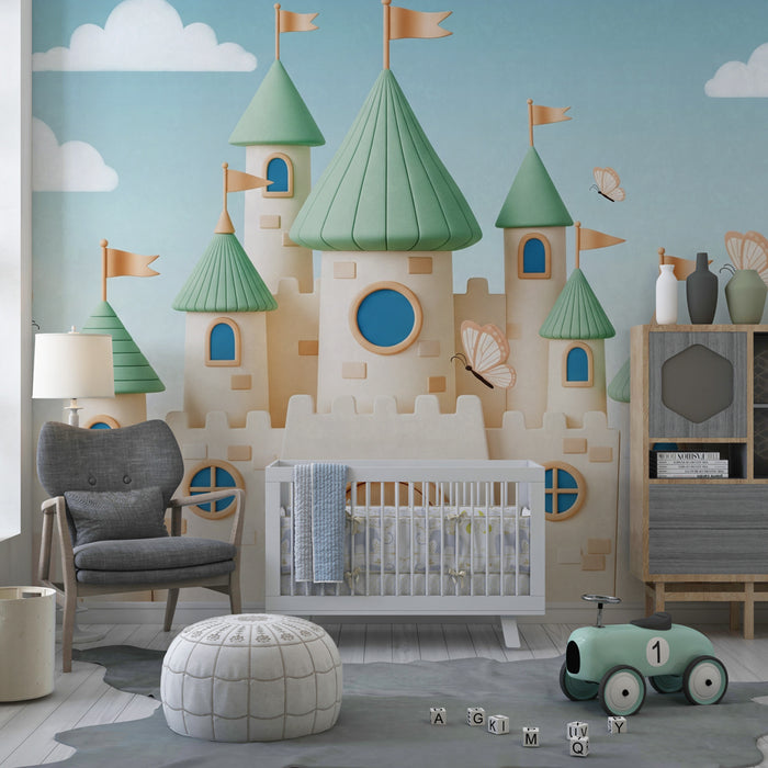 Kinderkamer behang | Betoverd kasteel en vlinders