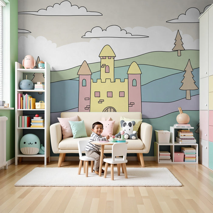 Papel pintado infantil | Castillo mágico en medio de los árboles