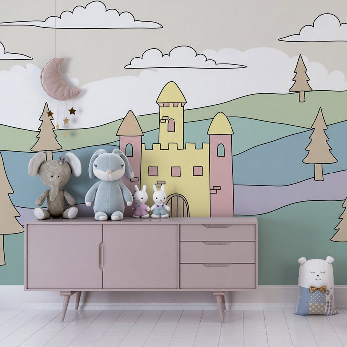 Papel pintado infantil | Castillo mágico en medio de los árboles