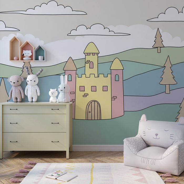 Papel pintado infantil | Castillo mágico en medio de los árboles