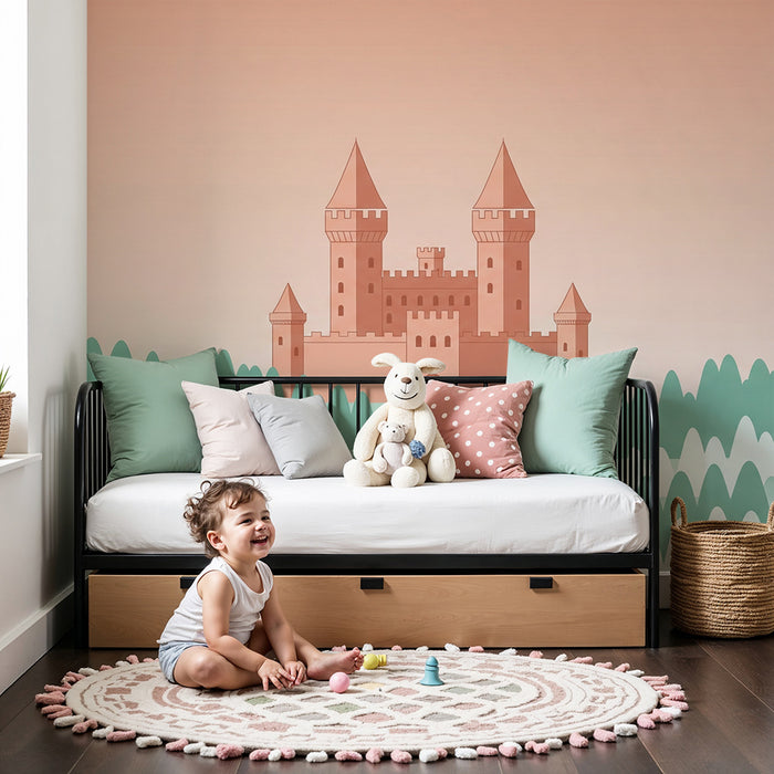 Papel de parede criança | Castelul fermecat în mijlocul dealurilor pastel