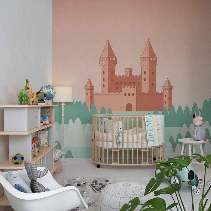 Papel de parede criança | Castelul fermecat în mijlocul dealurilor pastel