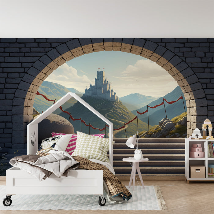 Tapete Kinderzimmer | Märchenschloss auf dem Berggipfel