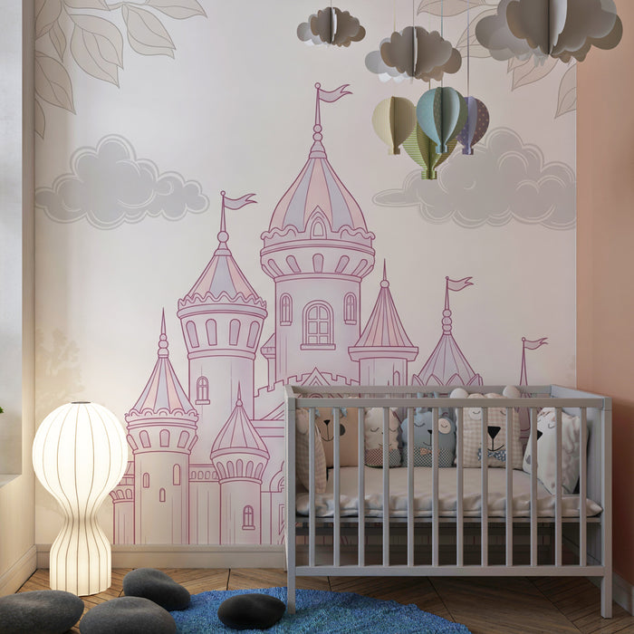 Papier peint chambre enfant | Château féérique aux couleurs douces
